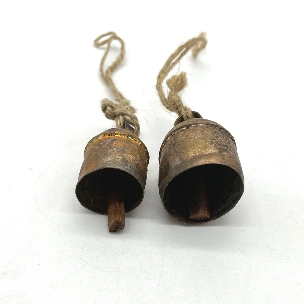Rustic Brass Bells Hanging Jute Rope Farmhouse Decor Set‎ of 2
